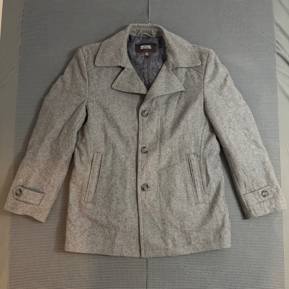 Michael Kors Mens Gray Wool Blend Button Front Car Coat Jacket Size Medium